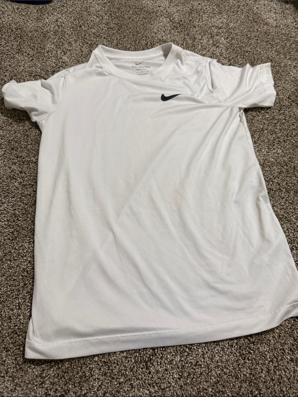 Nike White Short-Sleeve Athletic Tee with Black Swoosh